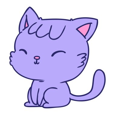 parlak neon renkli şirin kawaii kedisinin çizgi film çizimi