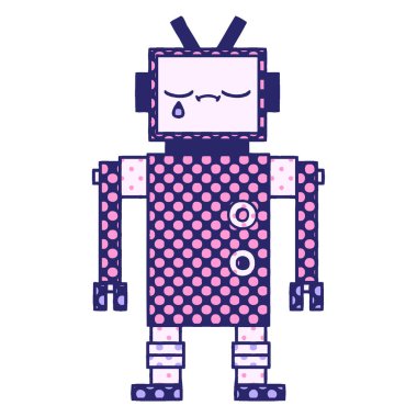 çizgi roman tarzı parlak neon renkli bir robot.