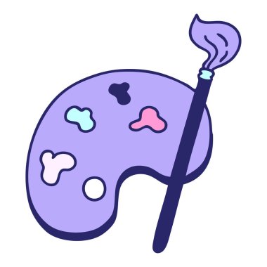 parlak neon renginde bir sanatçı paleti ve fırça