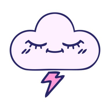 Gökgürültüsü bulutunun parlak neon renkli şirin karikatürü.