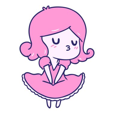 Parlak neon renkli tatlı kawaii kız serbest çizim.