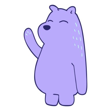 çizgi film karalama ayısı parlak neon renginde el sallıyor