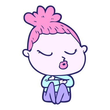 parlak neon renkli sakin kadın çizgi filmi