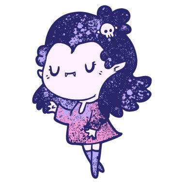 Parlak neon renkli şirin vampir kız.