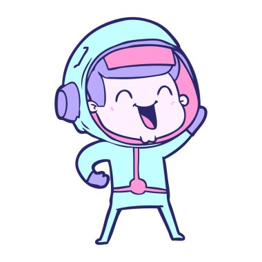 Parlak neon renkli mutlu astronot çizgi filmi.