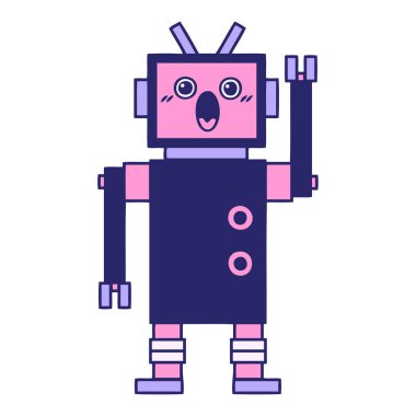 Parlak neon renkli şirin bir robot karikatürü