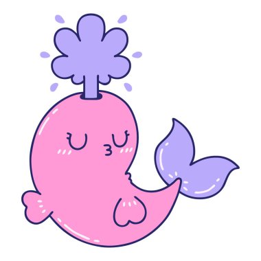 Geleneksel dövme stili parlak neon renkli mutlu balina karakteri.