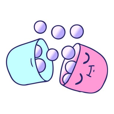 Parlak neon renkli gülümseyen bir hapın gradyan çizimi