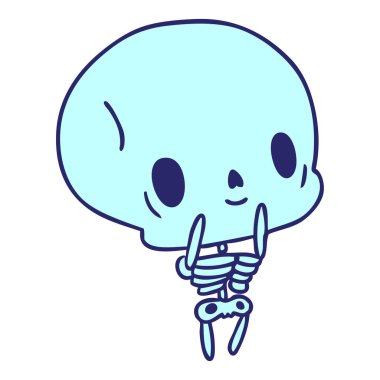 Çizgi film illüstrasyonu: kawaii parlak neon renkli sevimli ölü iskelet