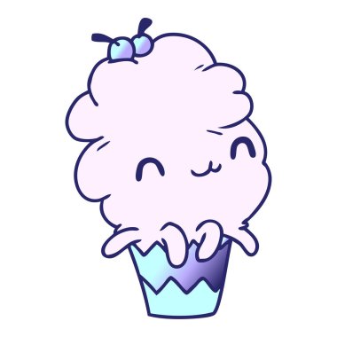 gradyan çizgi film çizimi kawaii ahtapot keki parlak neon renkli