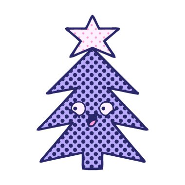çizgi roman tarzı parlak neon renkli bir noel ağacının karikatürü