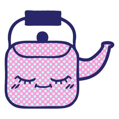 çizgi roman tarzı parlak neon renkli bir çaydanlık.