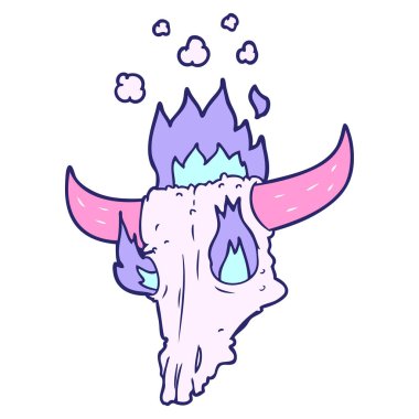 Ürkütücü, parlak neon renkli kafatası karikatürü