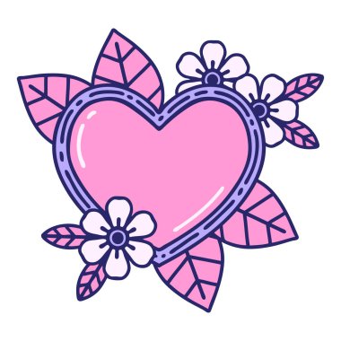 Parlak neon renkli botanik kalbin ikonik dövme görüntüsü