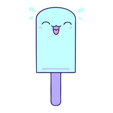 El çizimi tuhaf çizgi film turuncu buz lolipopu parlak neon rengi