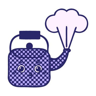 çizgi roman tarzı parlak neon renkli dumanı tüten bir çaydanlık.