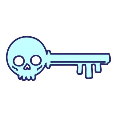 parlak neon renkli ürkütücü bir iskelet anahtarı çizgi filmi.