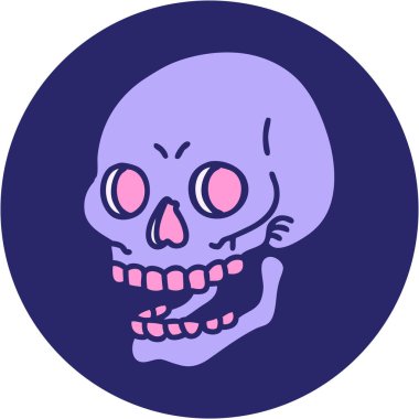 Parlak neon renkli bir kafatasının ikonik dövme şekli