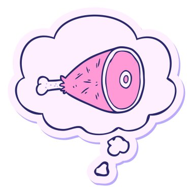 çizgi film, parlak neon renkli bir etiket olarak düşünce baloncuğuyla pişirilmiş et.