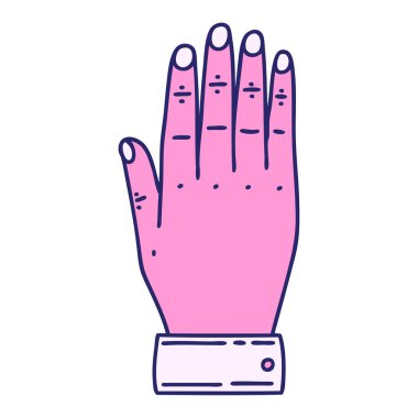 Parlak neon renkli bir elin ikonik dövme şekli