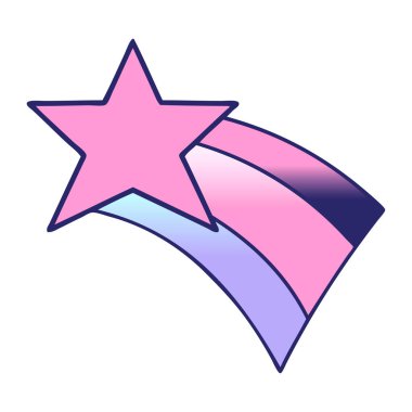 Parlak neon renkli kayan bir gökkuşağı yıldızının gölgeli karikatürü