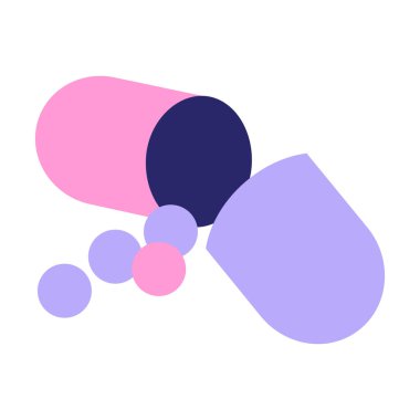 Açık kapsül hapının parlak neon renkli düz renk çizimi