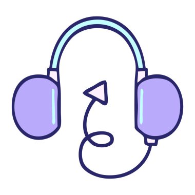 Parlak neon renkli eski bir kulaklığın sevimli çizgi filmi.