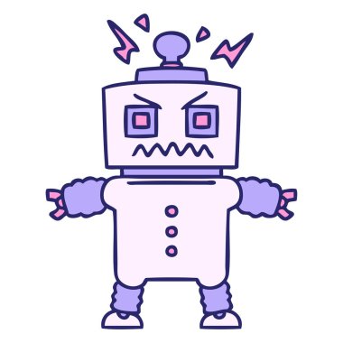Parlak neon renkli el çizimi tuhaf çizgi film robotu