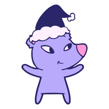 Güzel bir el çizimi çizimi, parlak neon renkli Noel Baba şapkası takan bir ayı.