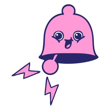 Parlak neon renkli, çalan bir çanın sevimli karikatürü.