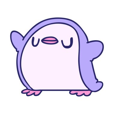 parlak neon renkli sevimli bir penguenin kawaii çizimi