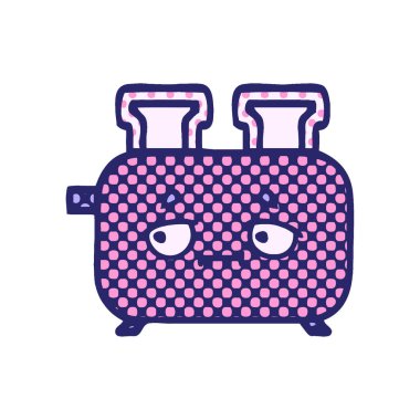 çizgi roman tarzı parlak neon renkli bir tost makinesinin karikatürü