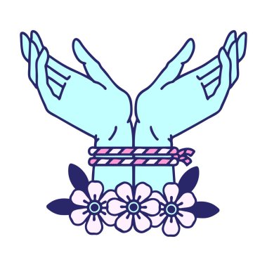 geleneksel el şeklinde dövme parlak neon rengine bağlanmış