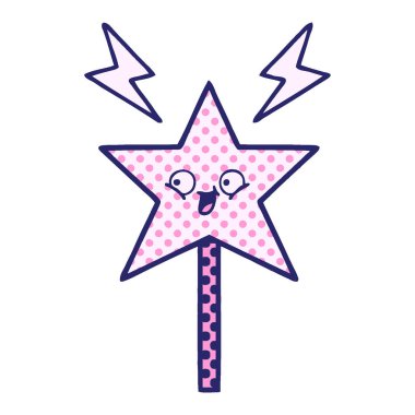 çizgi roman tarzı parlak neon renkli sihirli değnek.