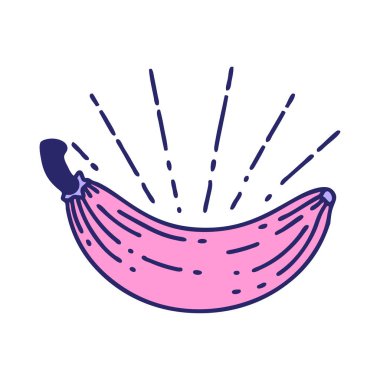 Parlak neon renkli geleneksel bir muz dövmesi çizimi