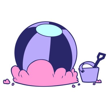 çizgi film plaj topu ve parlak neon renkli kova