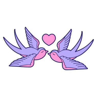 Geleneksel kırlangıç tarzında dövme ve parlak neon renginde kalp.