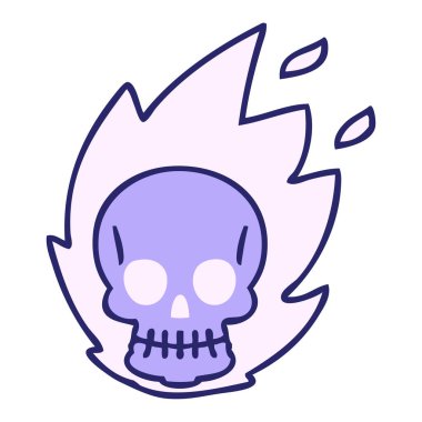 Parlak neon renkli el çizimi tuhaf bir kafatası.