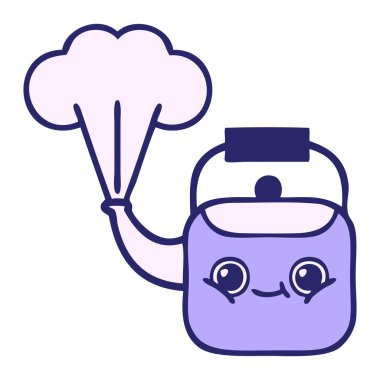 Parlak neon renkli dumanı tüten bir çaydanlık çizgi filmi.