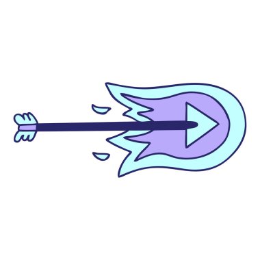 El çizimi tuhaf çizgi film yanan ok parlak neon renginde