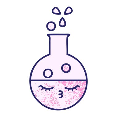 Parlak neon renkli bir test tüpünün retro grunge desen karikatürü