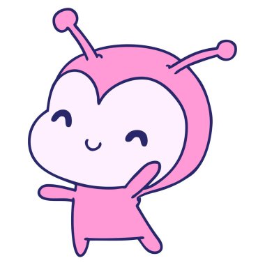 parlak neon renkli sevimli bir bayan böceğin kawaii çizimi