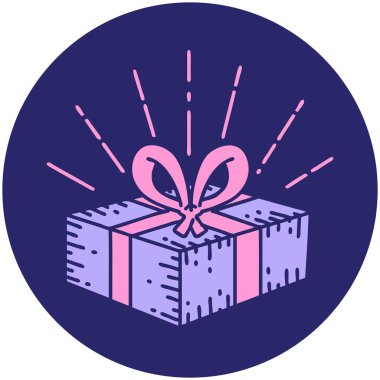 Parlak neon renginde dövme stili bir Noel simgesi