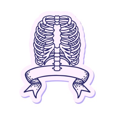 Parlak neon renkli göğüs kafesinin pankartına sahip dövme stili çıkartması
