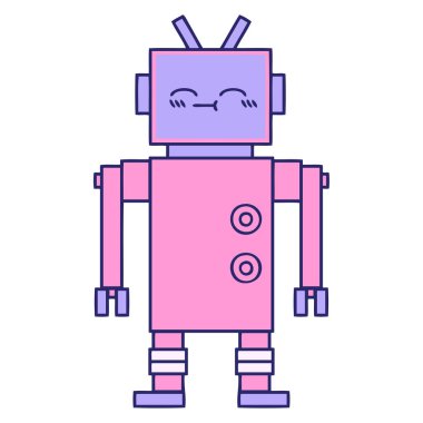 Parlak neon renkli şirin bir robot karikatürü