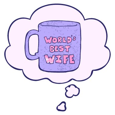 Dünyanın en iyi karısı parlak neon renkli grunge desenli düşünce baloncuğu ile kupa