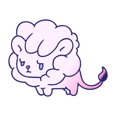 gradyan çizgi film illüstrasyonu kawaii parlak neon renkli şirin aslan yavrusu