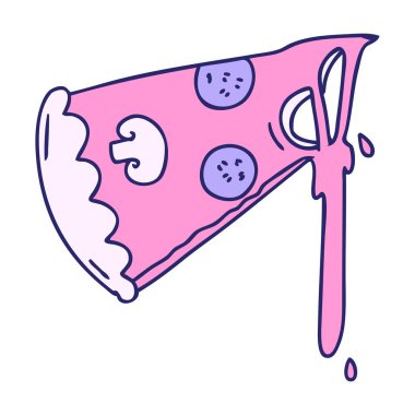 El çizimi, parlak neon renkli, tuhaf bir pizza dilimi.