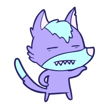 çizgi film kurdu parlak neon renkli dişlerini gösteriyor.