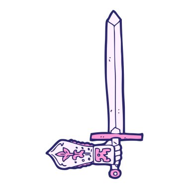 çizgi film kılıcı ve parlak neon renkli el.